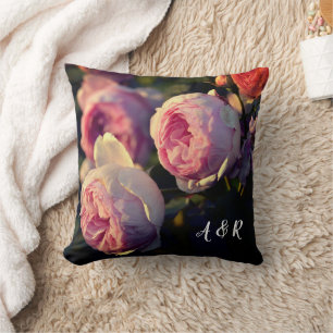 Pink Rose Flowers From the Garden Anniversary Throw Pillow