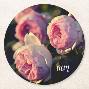 Pink Rose Flowers From the Garden Round Paper Coaster