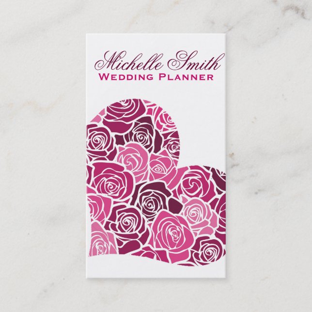 Pink rose Flowers heart  florists wedding planner Business Card (Front)