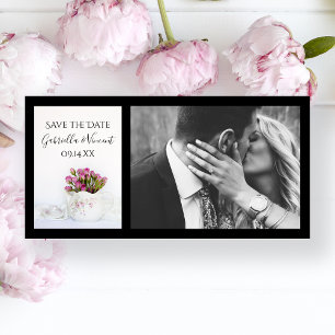 Pink Rose Flowers in Teapot Wedding Save the Date