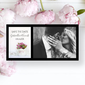 Pink Rose Flowers in Teapot Wedding Save the Date