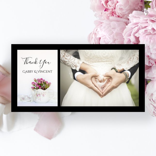 Pink Rose Flowers in Teapot Wedding Thank You Card (Creator Uploaded)
