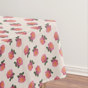 Pink Rose Flowers on Light Beige Tablecloth