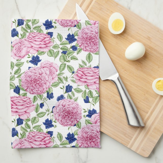  Pink Rose Flowers Pattern  Kitchen Towel (Quarter Fold)