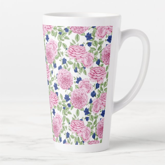  Pink Rose Flowers Pattern  Latte Mug (Right)