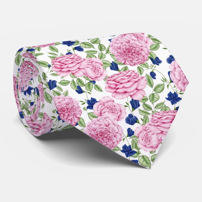  Pink Rose Flowers Pattern  Neck Tie (Rolled)