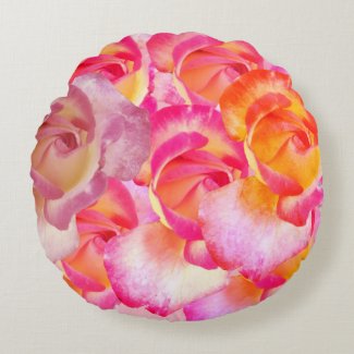 Pink Rose Flowers Photo Round throw cushion