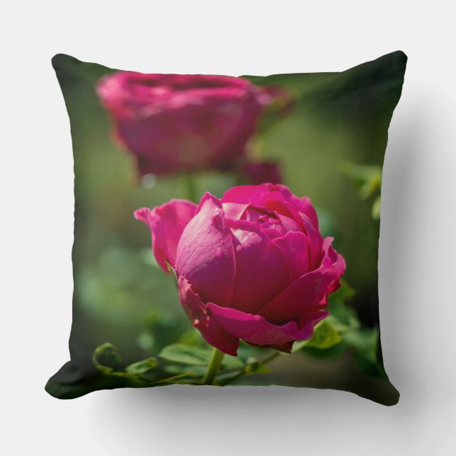 Pink rose flowers throw pillow (Front)