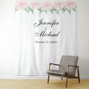 Pink Rose Foliage Wedding Photo Booth Backdrop