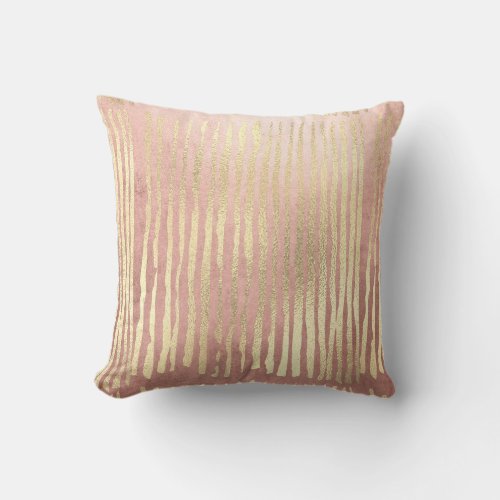 Pink Rose Foxier Blush Gold Strokes Stripes Pastel Throw Pillow