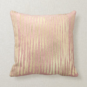 Pink Rose Foxier Blush Gold Strokes Stripes Pastel Throw Pillow