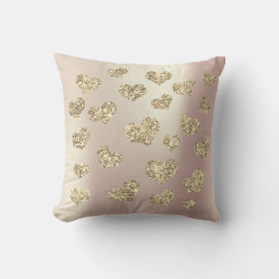 Pink Rose Foxier Gold Glitter Blush Heart Sparkly Throw Pillow