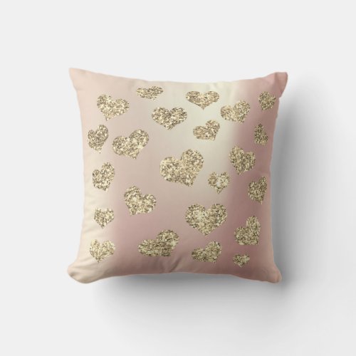 Pink Rose Foxier Gold Glitter Blush Heart Sparkly Throw Pillow