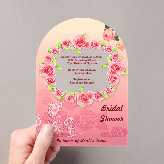 Pink Rose Frame Bridal Shower Acrylic Invitations (Insitu (Handheld))