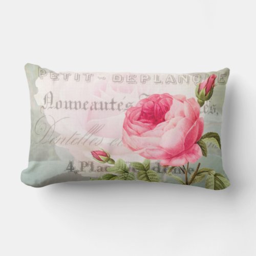 Pink Rose French Accent Lumbar Pillow