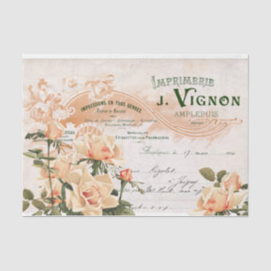 Pink Rose French Script Vintage Invoice Decoupage  Tissue Paper
