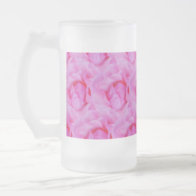 pink rose frosted glass beer mug (Left)