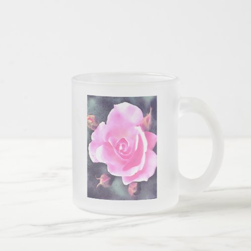 Pink Rose Frosted Glass Coffee Mug