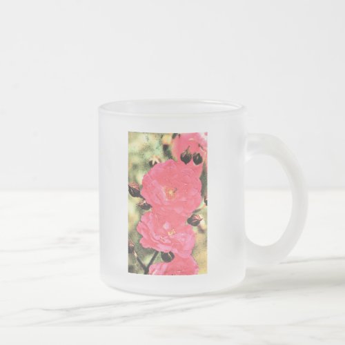 Pink Rose Frosted Glass Coffee Mug