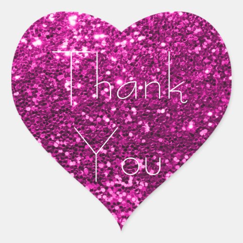Pink Rose Fuchsia Glitter Glam Thank You Spark Heart Sticker