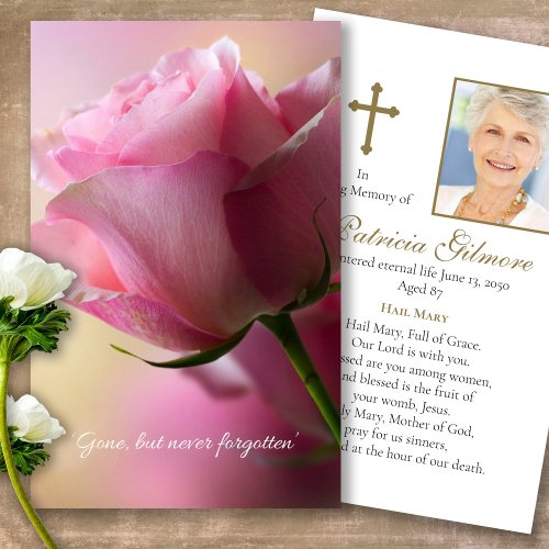 Pink Rose Funeral Memorial Prayer Sympathy Cards