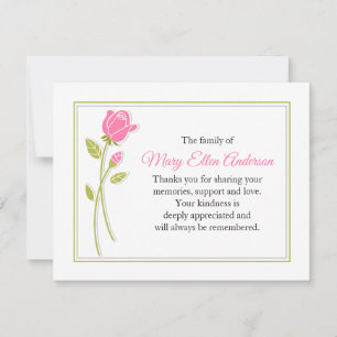 Pink Rose Funeral Note Card Flat Bereavement Note