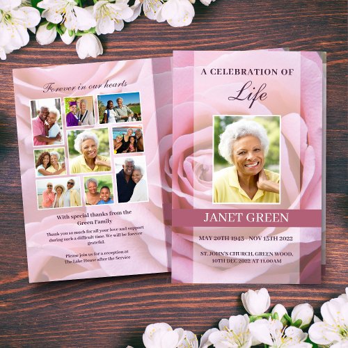 Pink Rose Funeral Program Template
