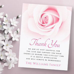 Pink rose funeral sympathy thank you card