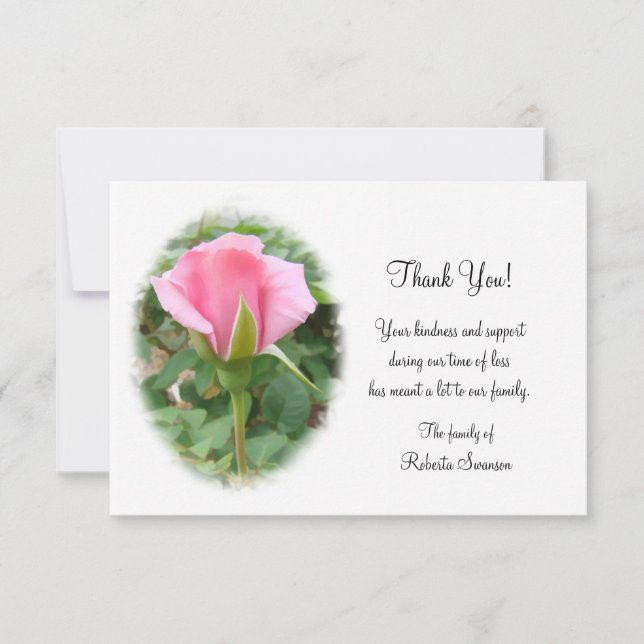 Pink Rose Funeral Thank You Card - 3 1/2x5 (Front)