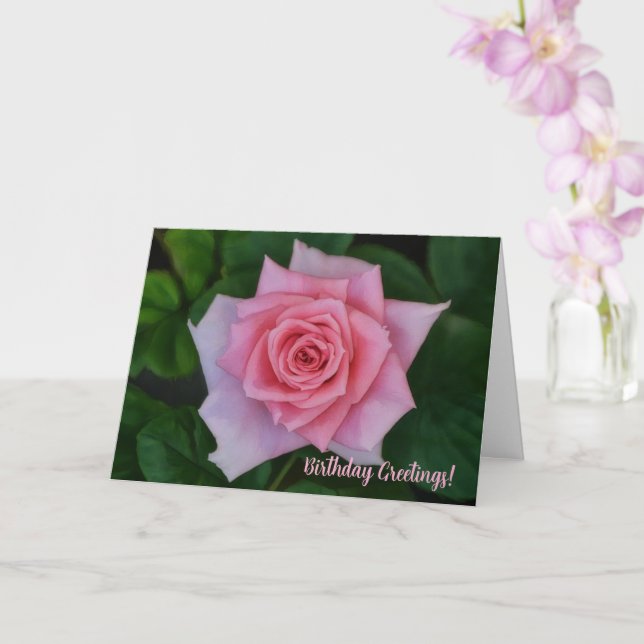 Pink Rose Garden Art Birthday Card (Orchid)