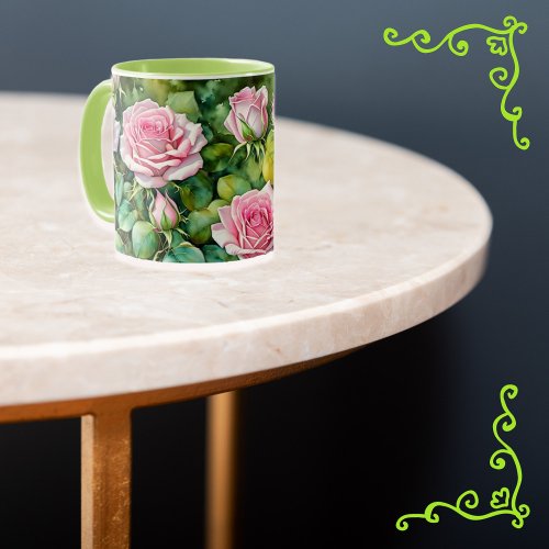 Pink Rose Garden Art Mug Cup