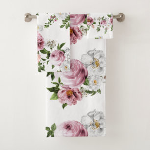 Pink Rose Garden Bath Towel Set