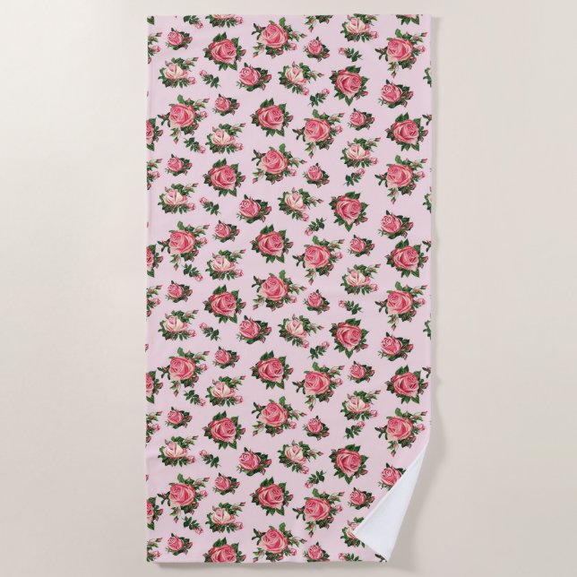 Pink Rose Garden Beach Towel (Front)