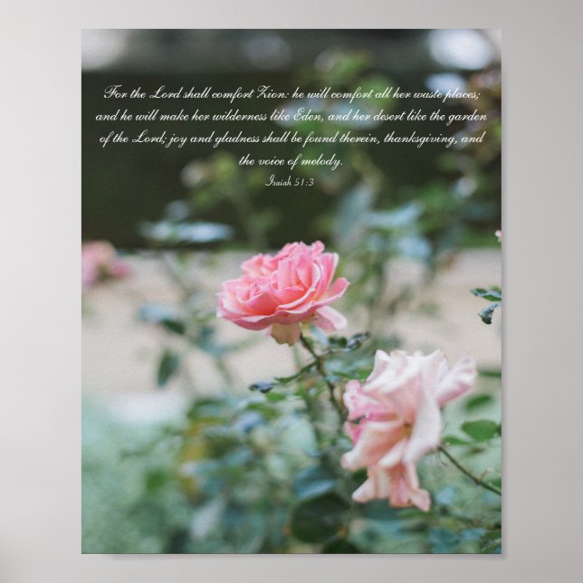 Pink Rose Garden Bible Verse Poster (Front)