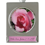 Pink Rose Garden Floral Silver Plated Banner Ornament