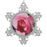 Pink Rose Garden Floral Snowflake Pewter Christmas Ornament