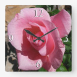 Pink Rose Garden Floral Square Wall Clock