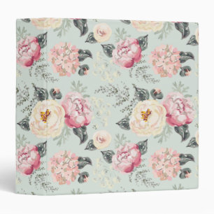 Pink Rose Garden Flower Pattern 3 Ring Binder