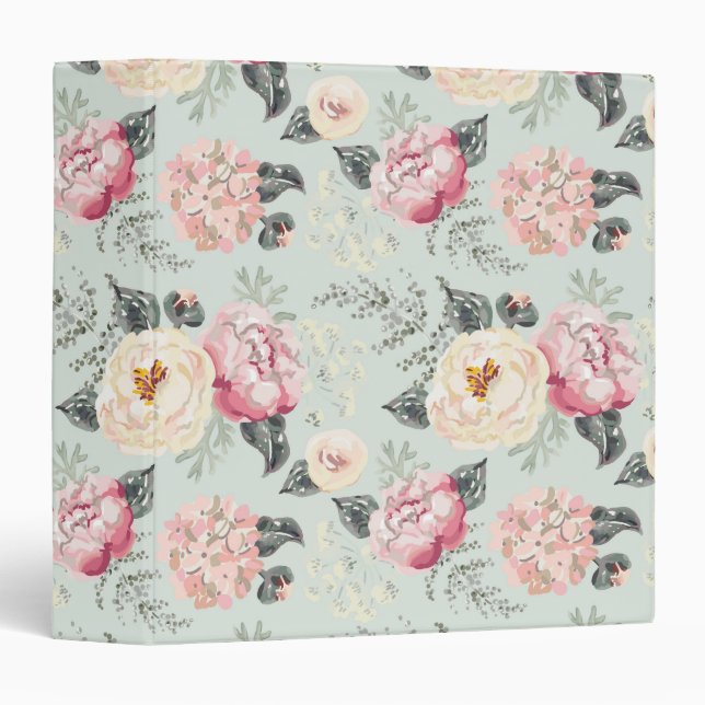 Pink Rose Garden Flower Pattern 3 Ring Binder (Front/Spine)