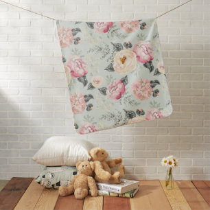 Pink Rose Garden Flower Pattern Baby Blanket