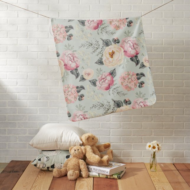 Pink Rose Garden Flower Pattern Baby Blanket (In Situ)