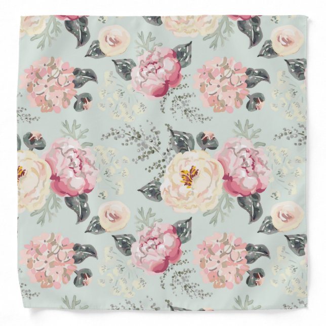 Pink Rose Garden Flower Pattern Bandana (Front)