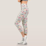 Pink Rose Garden Flower Pattern Capri Leggings