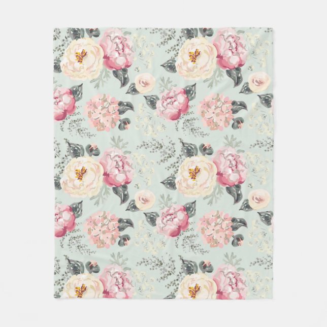 Pink Rose Garden Flower Pattern Fleece Blanket (Front)