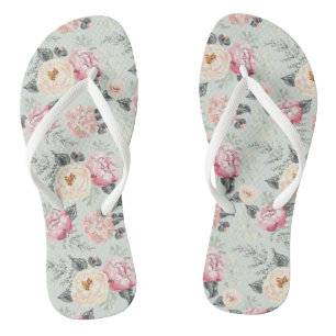 Pink Rose Garden Flower Pattern Flip Flops