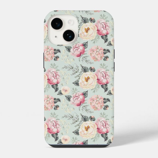 Pink Rose Garden Flower Pattern Iphone Case (Back)