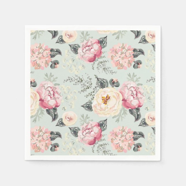 Pink Rose Garden Flower Pattern Napkins (Front)
