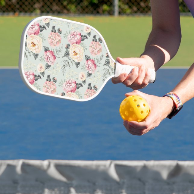 Pink Rose Garden Flower Pattern Pickleball Paddle (Insitu)