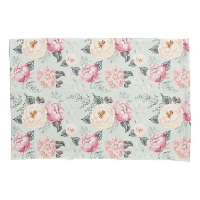 Pink Rose Garden Flower Pattern Pillow Case (Front)
