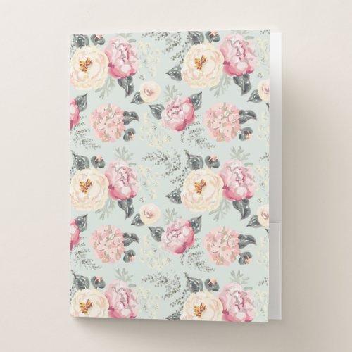 Pink Rose Garden Flower Pattern Pocket Folder